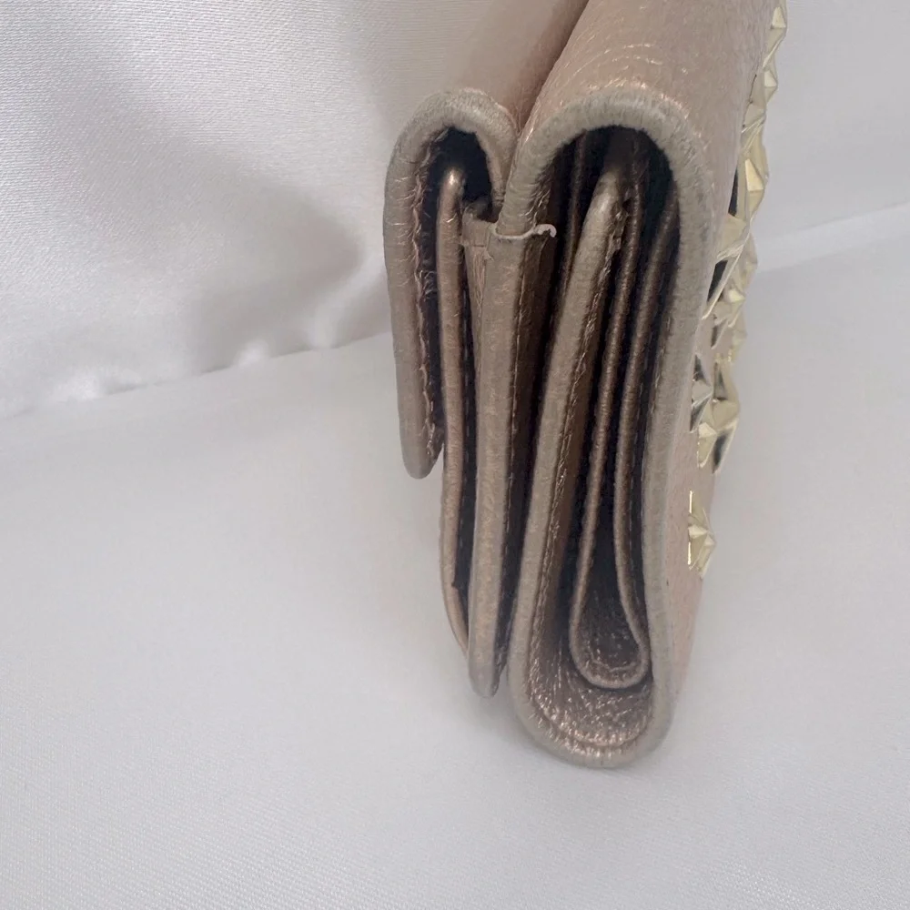 Jimmy Choo Mini Trifold Wallet Star Studded Nino Copper Metallic Leather EUC - Picture 2 of 11